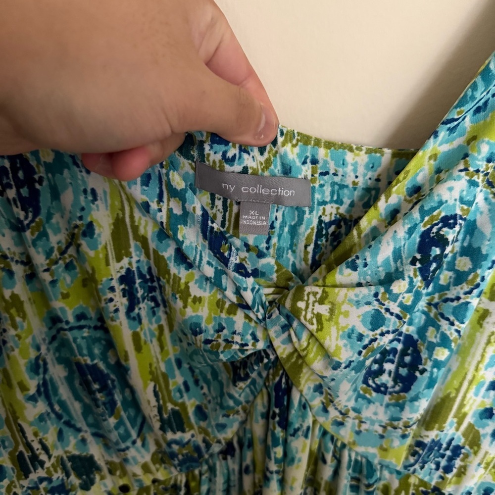 Y2K Boho Vacation Print my collection Sz XL Maxi Dress Twist Front Blue & Green - Picture 6 of 11